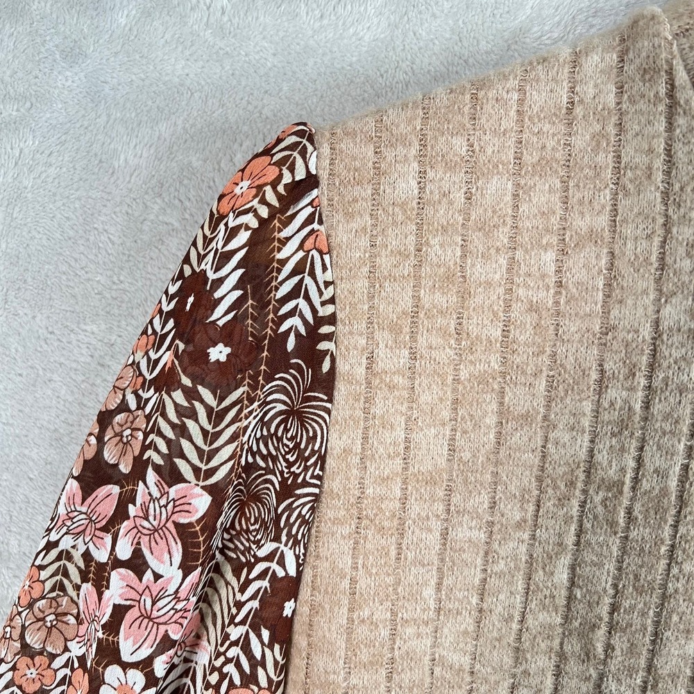 Cupshe Brown Retro Floral Mockneck XL Long Sleeve Mini Dress Cottagecore Prairie - Picture 6 of 15